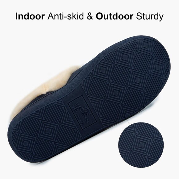 Women's Navy Blue Warm Winter Velvet Fuzzy Collar House Slippers Bootie Shoes - Picture 5 of 6